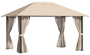 Gazebo da Giardino 3,98x2,98m con Zanzariere in Alluminio e Acciaio Cachi