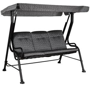 Dondolo 3 Posti 200x120x170 cm in Acciaio e Tessuto Nero