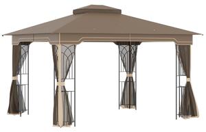 Gazebo da Giardino 3,65x3m in Metallo Marrone e Beige