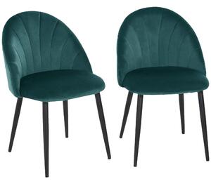 HOMCOM Set di 2 Sedie da pranzo nordiche imbittite senza braccioli con schienale curvo gambe in metallo sedie sala da pranzo moderne Verde|Aosom