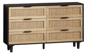 Cassettiera Vintage con 6 Cassetti in Rattan e Legno, Comò per Camera da Letto e Soggiorno, Mobile Multiuso Design Moderno, Nero | Aosom Italy