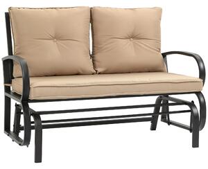 Panchina Dondolo da Giardino 2 Posti 122x70x87 cm in Acciaio e Ghisa con Cuscini Cachi