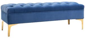 Panca Imbottita Fondoletto 118x45x42 cm in Tessuto Vellutato Blu