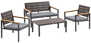 Set Salotto da Giardino Divano 2 Poltrone e Tavolino in Acciaio e Legno Acciaio e Legno
