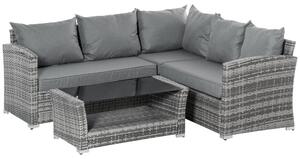 Set Salotto da Giardino Divano Angolare e Tavolino in Rattan Grigio