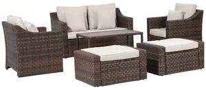 Set Salotto da Giardino Divano 2 Poltrone Tavolino e 2 Poggiapiedi in Rattan Marrone