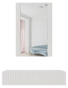Cama Comodino con specchio PAFOS 80x41.6x100 bianco opaco, Bianco, 1 cassetto/i, Pannello di fibra a media densità (MDF), Senza colore, Moderno, Rettangolare