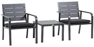 Set Tavolino e 2 Sedie da Giardino in Acciaio e Plastica Marrone