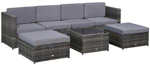 Set Salotto da Giardino Divano 2 Pouf e Tavolino in Rattan Grigio