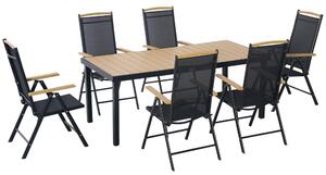 Set Tavolo e 6 Sedie da Giardino Pieghevoli in Texteline Nero