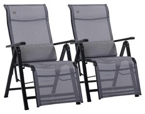 Set 2 Sedie Sdraio Zero Gravity Reclinabile 65x70x111 cm in Acciaio e Tessuto a Rete Grigio