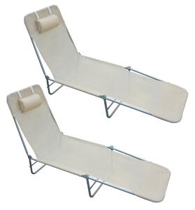 Set 2 Lettini Prendisole Pieghevoli 137x56x82 cm in Metallo Tessuto a Rete Beige
