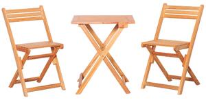 Set Tavolino e 2 Sedie da Giardino Pieghevoli in Legno Naturale