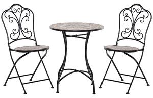 Set Tavolino e 2 Sedie Pieghevoli in Ceramica e Metallo Nero