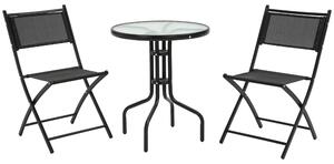 Set Tavolino e 2 Sedie Pieghevoli in Metallo Nero