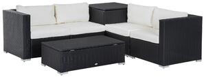 Set Salotto da Giardino Divano Angolare e Tavolino in Rattan Nero e Crema