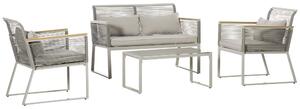 Set Salotto da Giardino Divano 2 Poltrone e Tavolino in Rattan Grigio