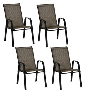 Set 4 Sedie da Giardino in Metallo e Tessuto Marrone