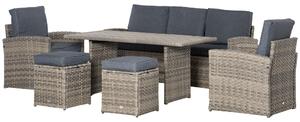 Set Salotto da Giardino Divano 2 Poltrone 2 Sgabelli e Tavolino in Rattan Polietilene Grigio