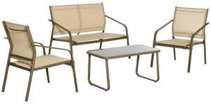 Set Salotto da Giardino Divano 2 Poltrone e Tavolino in Metallo e Texteline Cachi