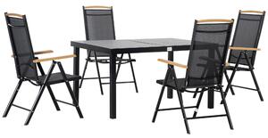 Set Tavolo e 4 Sedie da Giardino in Alluminio e Texteline Nero