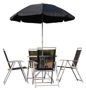 Set Tavolo Ombrellone e 2 Sedie Pieghevoli in Acciaio Nero
