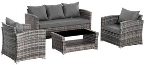 Set Salotto da Giardino Divano 2 Poltrone e Tavolino in Rattan Polietilene Grigio