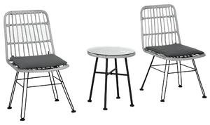 Set Tavolino e 2 Sedie in Rattan Polietilene Grigio