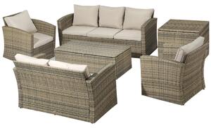 Set Salotto da Giardino 2 Divani 2 Poltrone Tavolino e Tavolo Contenitore in Rattan Beige