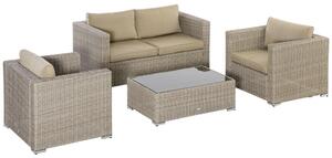Set Salotto da Giardino Divano 2 Poltrone e Tavolino in Rattan Polietilene Cachi e Beige
