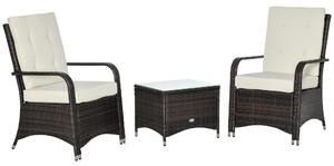 Set Tavolino e 2 Poltrone da Giardino in Rattan Polietilene Marrone e Crema