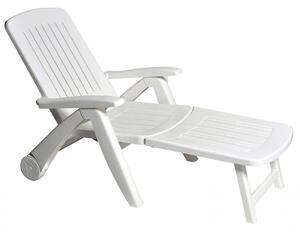 Lettino Prendisole da Giardino Cancun con Ruote 72x190x60 h cm in Plastica Bianco