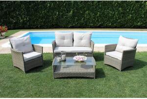 Set Salotto da Giardino Divano 2 Poltrone e Tavolino con Cuscini in Wicker Marrone