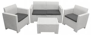 Set Salotto da Giardino Divano 2 Poltrone e Tavolino con Cuscini in Plastica Bianco