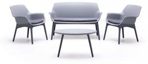 Set Salotto da Giardino Divano 2 Poltrone e Tavolino con Cuscini in Plastica Grigio