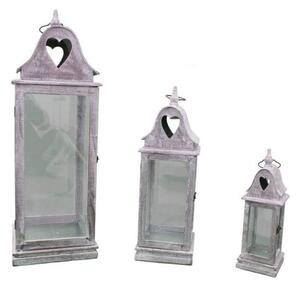 Set 3 Lanterne Estelle in Metallo e Legno Bianco Ossidato