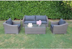 Set Salotto da Giardino Divano 2 Poltrone e Tavolino con Cuscini in Wicker Marrone