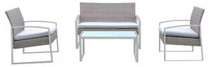 Set Salotto da Giardino Divano 2 Poltrone e Tavolino con Cuscini in Wicker Marrone