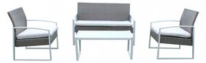 Set Salotto da Giardino Divano 2 Poltrone e Tavolino con Cuscini in Wicker Grigio