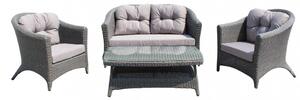 Set Salotto da Giardino Divano 2 Poltrone e Tavolino con Cuscini in Wicker Grigio