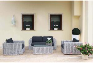 Set Salotto da Giardino Divano 2 Poltrone e Tavolino con Cuscini in Rattan Grigio