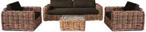 Set Salotto da Giardino Divano 2 Poltrone e Tavolino con Cuscini in Rattan Marrone