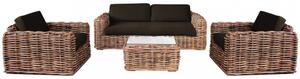 Set Salotto da Giardino Divano 2 Poltrone e Tavolino con Cuscini in Rattan Marrone