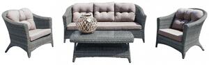Set Salotto da Giardino Divano 2 Poltrone e Tavolino con Cuscini in Wicker Grigio