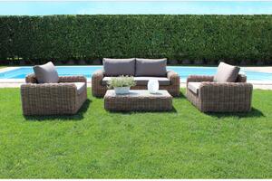 Set Salotto da Giardino Divano 2 Poltrone e Tavolino con Cuscini in Alluminio Marrone