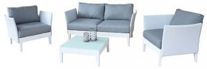 Set Salotto da Giardino Divano 2 Poltrone e Tavolino con Cuscini in Alluminio Bianco