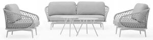 Set Salotto da Giardino Divano 2 Poltrone e Tavolino con Cuscini in Alluminio Grigio chiaro