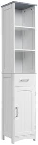 Armadietto Bagno Alto 3 Ripiani 1 Cassetto 1 Anta 34x30x163 cm in MDF Bianco