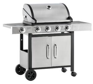 Barbecue a Gas 4 Fuochi + 1 Fornello Laterale 128x50x113 cm in Metallo e Acciaio Inox