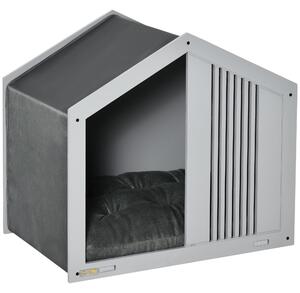 Cuccia per Cani a Casetta 60x43x55 cm in Truciolare e Poliestere Grigio